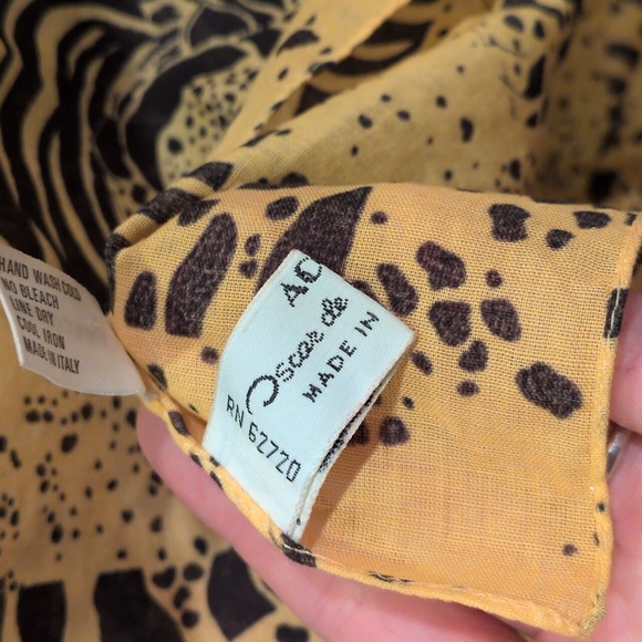 Oscar de la Renta Yellow and Black Animal Print Scarf Cotton Bright 22" Square - Picture 3 of 6